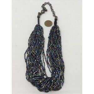 CHICO'S Necklace Multi Strand Iridescent Statement Beaded Chunky